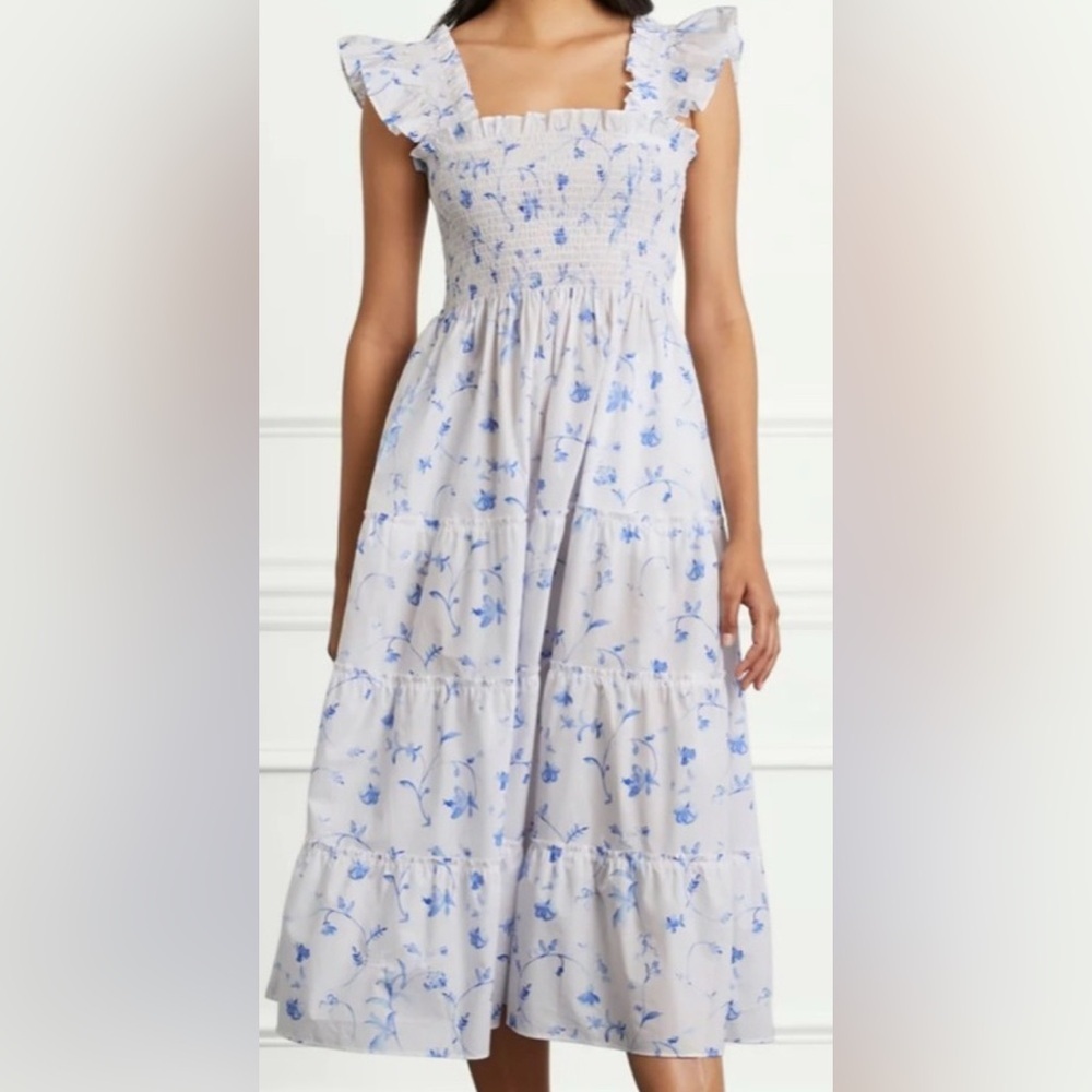 Hill House Botanical Ellie Nap Midi Dress Blue & White Size XS